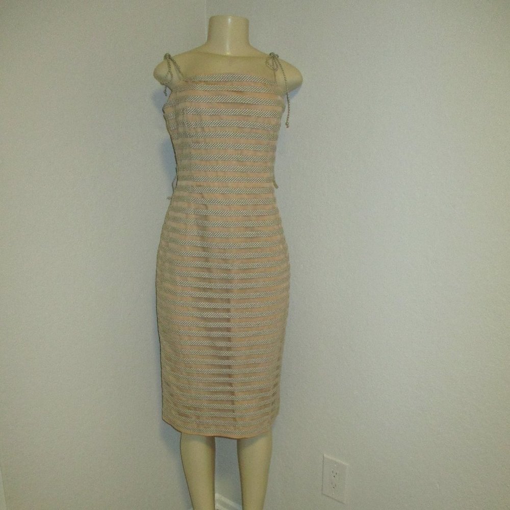 Betsy Johnson Beige Tan Backless Sleeveless Halter Vintage Dress 10 Medium